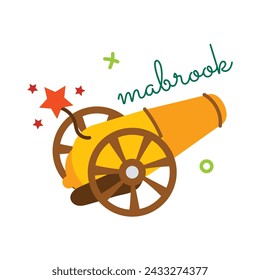 Cannon fire with mabrook typography, flat sticker 