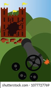 A cannon fire tears through a fortress