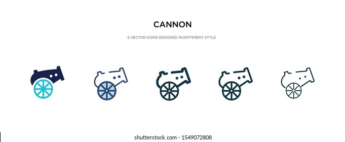 icono cannon en una ilustración vectorial de estilo diferente. dos iconos vectoriales de cañones negros y de color diseñados en estilo relleno, contorno, línea y trazo pueden utilizarse para web, móvil, ui