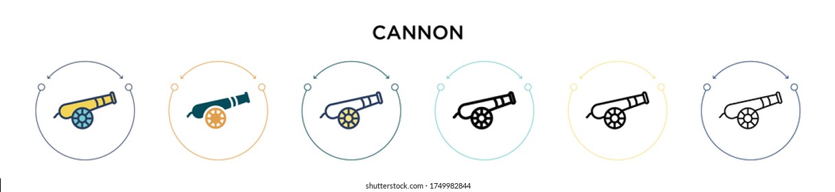 Cannon icon in filled, thin line, outline and stroke style. Vector illustration of two colored and black cannon vector icons designs can be used for mobile, ui, web