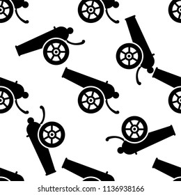 Cannon Icon Seamless Pattern, Weapon Icon, Old Style Vector Art Illustration