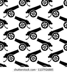 Cannon Icon Seamless Pattern, Weapon Icon, Old Style Vector Art Illustration