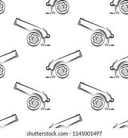 Cannon Icon Seamless Pattern, Weapon Icon, Old Style Vector Art Illustration