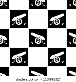 Cannon Icon Seamless Pattern, Weapon Icon, Old Style Vector Art Illustration