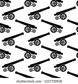 Cannon Icon Seamless Pattern, Weapon Icon, Old Style Vector Art Illustration