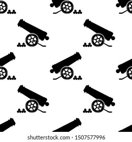Cannon Icon Seamless Pattern, Weapon Icon, Old Style Vector Art Illustration