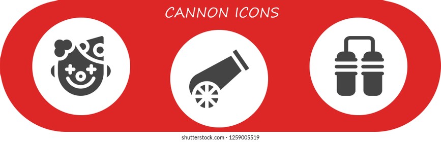  cannon icon set. 3 filled cannon icons. Simple modern icons about  - Clown, Cannon, Nunchaku