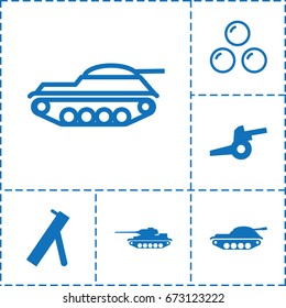 Cannon icon. set of 6 cannon filled and outline icons such as cannon, tank