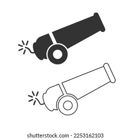 Cannon icon vector. Artillery set line and background vector ilustration.