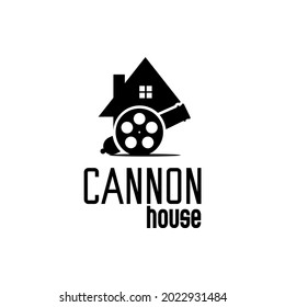 cannon icon vector in a house silhouette