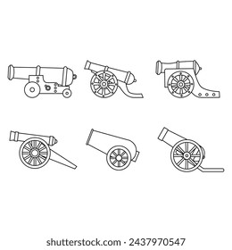 Cannon icon vector set. Artillery illustration sign collction. Weapon symbol or logo.