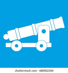Cannon icon white isolated on blue background vector illustration