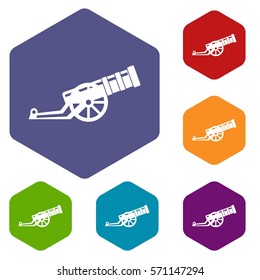 Cannon icons set rhombus in different colors isolated on white background