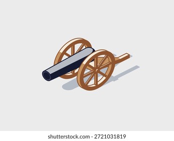 Ilustración vectorial isométrica de cañón con sombra