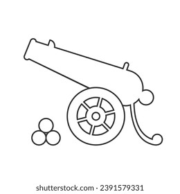 Icono de línea de cañón, Icono de arma, Ilustración de arte vectorial de estilo antiguo