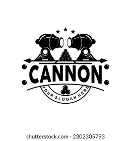Logotipo de cañón, elegante diseño simple estilo retro vintage, vector de artillería de guerra, icono de símbolo de ilustración