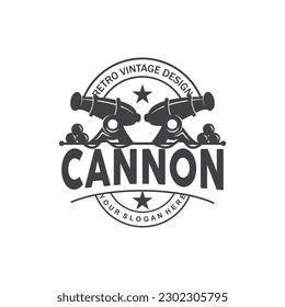 Cannon Logo, Elegant Simple Design Retro Vintage Style, War Artillery Vector, Illustration Symbol Icon