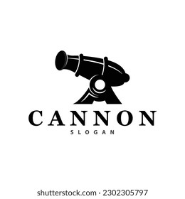 Logotipo de cañón, elegante diseño simple estilo retro vintage, vector de artillería de guerra, icono de símbolo de ilustración