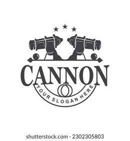Logotipo de cañón, elegante diseño simple estilo retro vintage, vector de artillería de guerra, icono de símbolo de ilustración