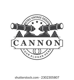 Logotipo de cañón, elegante diseño simple estilo retro vintage, vector de artillería de guerra, icono de símbolo de ilustración