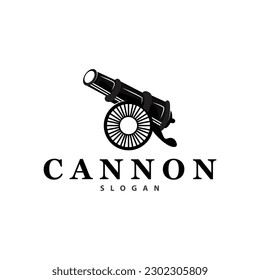 Cannon Logo, Elegant Simple Design Retro Vintage Style, War Artillery Vector, Illustration Symbol Icon