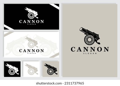 Logotipo de cañón, elegante diseño simple estilo retro vintage, vector de artillería de guerra, icono de símbolo de ilustración
