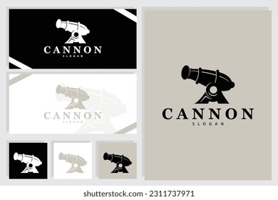 Logotipo de cañón, elegante diseño simple estilo retro vintage, vector de artillería de guerra, icono de símbolo de ilustración