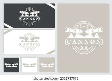 Logotipo de cañón, elegante diseño simple estilo retro vintage, vector de artillería de guerra, icono de símbolo de ilustración