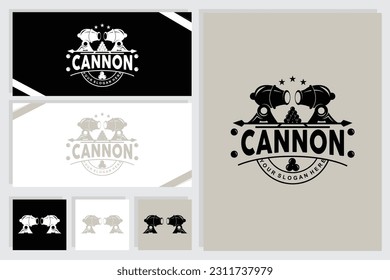 Logotipo de cañón, elegante diseño simple estilo retro vintage, vector de artillería de guerra, icono de símbolo de ilustración