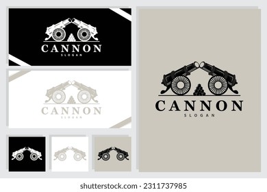 Logotipo de cañón, elegante diseño simple estilo retro vintage, vector de artillería de guerra, icono de símbolo de ilustración