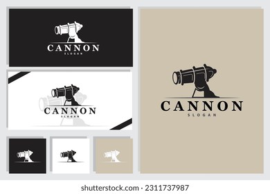 Logotipo de cañón, elegante diseño simple estilo retro vintage, vector de artillería de guerra, icono de símbolo de ilustración