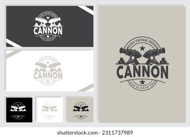 Logotipo de cañón, elegante diseño simple estilo retro vintage, vector de artillería de guerra, icono de símbolo de ilustración