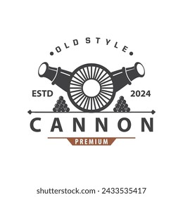 Logo de cañón, elegante diseño simple estilo retro vintage, vector de artillería de guerra, icono de símbolo de ilustración