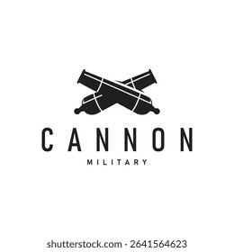 cannon logo war combat equipment or heavy army equipment with black silhouette concept vintage retro as symbol illustration template