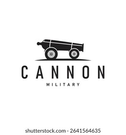 cannon logo war combat equipment or heavy army equipment with black silhouette concept vintage retro as symbol illustration template