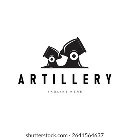 cannon logo war combat equipment or heavy army equipment with black silhouette concept vintage retro as symbol illustration template