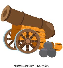 Cannon with nuclei. Weapons of the Middle Ages. Pirate theme.