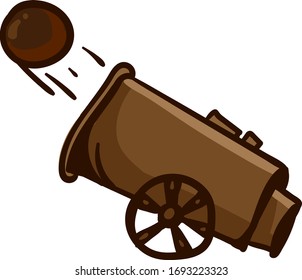 Cañón sobre una rueda, ilustración, vector sobre fondo blanco