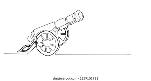 cannon one line drawing.cannon continuous line.army warfare equipment in battlefield one line concept
