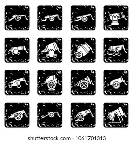 Cannon retro icons set vector grunge isolated on white background 