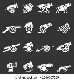 Cannon retro icons set vector white isolated on grey background 