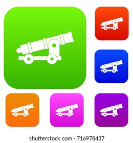Cannon set icon color in flat style isolated on white. Collection sings vector illustration