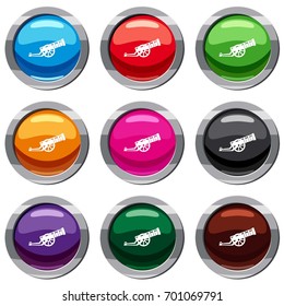Cannon set icon isolated on white. 9 icon collection vector illustration