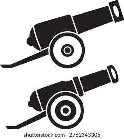 Cannon silhouette set, old weapon vector graphics, historical artillery illustration.
