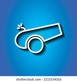 Cannon einfach Symbol. Flaches Design. Weißes Symbol auf blauem Hintergrund.ai