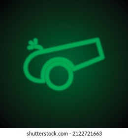 Cannon simple icon. Flat desing. Green neon on black background with green light.ai