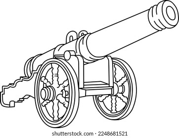 cannon sketch line vector illustration isolated on white background