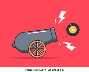 eine Kanone und ein Sternenball. Isolierte Vektorgrafik