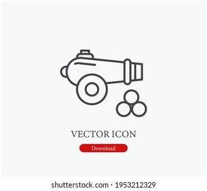 Cannon vector icon.  Editable stroke. Symbol in Line Art Style for Design, Presentation, Website or Apps Elements. Pixel vector graphics - Vector