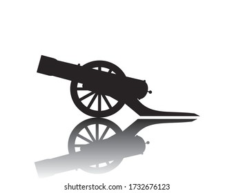 Cannon Vektor Symbol isoliert auf weiß, Reflektion, Armee Symbol Abbildung.